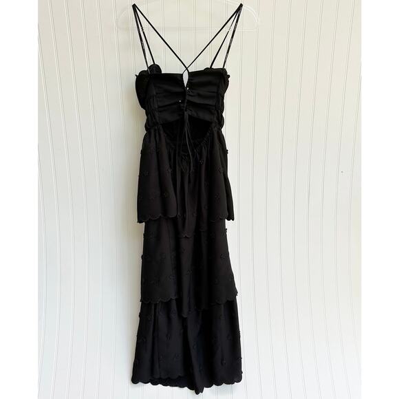 Self-Portrait 3D Flower Tiered Midi Dress Black Lace Strappy Back Size 2 - Picture 14 of 14